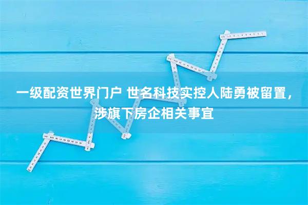 一级配资世界门户 世名科技实控人陆勇被留置，涉旗下房企相关事宜